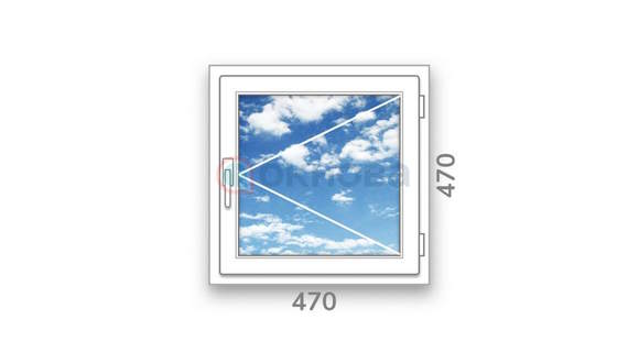 Готовое одностворчатое окно ПВХ Brusbox поворотное правое Accado 3 стекла (470x470x60)