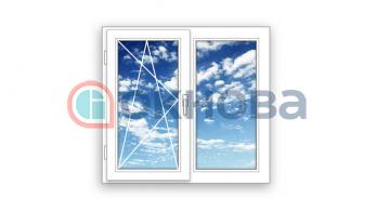 Готовое двухстворчатое  окно ПВХ Brusbox глухое  3 стекла (1400x1300x70)