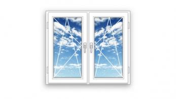 Готовое двухстворчатое  окно ПВХ Brusbox поворотно-откидные   2 створки Maco  3 стекла (1400x1000x70)