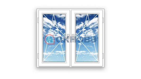 Готовое двухстворчатое  окно ПВХ Brusbox поворотно-откидные створки Maco  3 стекла (1200x1200x70)