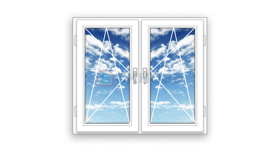 Готовое двухстворчатое  окно ПВХ Brusbox поворотно-откидные створки Roto 3 стекла (1400x1300x70)
