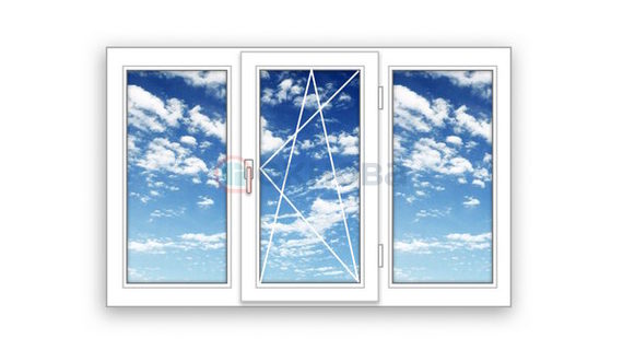 Готовое трехстворчатое окно ПВХ Brusbox поворотно-откидное Roto по середине 3 стекла (2070x1170x70)