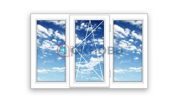 Готовое трехстворчатое окно ПВХ Brusbox поворотно-откидное Maco по середине 3 стекла (2070x1320x60)