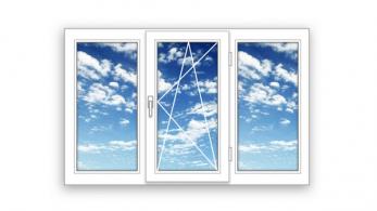 Готовое трехстворчатое окно ПВХ Brusbox поворотно-откидное Roto по середине 3 стекла (1770x1470x60)