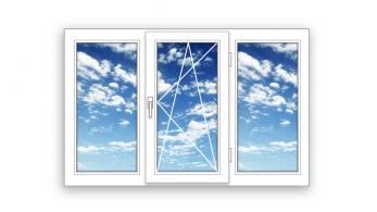 Готовое трехстворчатое окно ПВХ Brusbox поворотно-откидное Maco по середине 3 стекла (2200x1500x60)