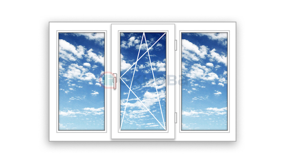 Готовое трехстворчатое окно ПВХ Brusbox поворотно-откидное Accado по середине 3 стекла (2200x1500x70)