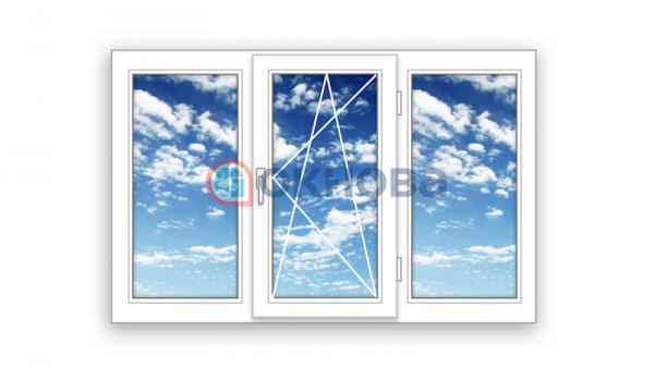Готовое трехстворчатое окно ПВХ Brusbox поворотно-откидное Accado по середине 3 стекла (2200x1500x70)