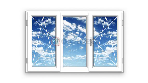 Готовое трехстворчатое окно ПВХ Brusbox поворотно-откидное Maco 2 створки по краям 3 стекла (1770x1320x70)