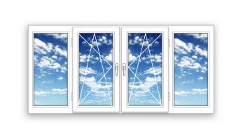 Готовая балконная рама ПВХ Rehau поворотно-откидная Accado две створки по центру 2 стекла (2800х1500х60)